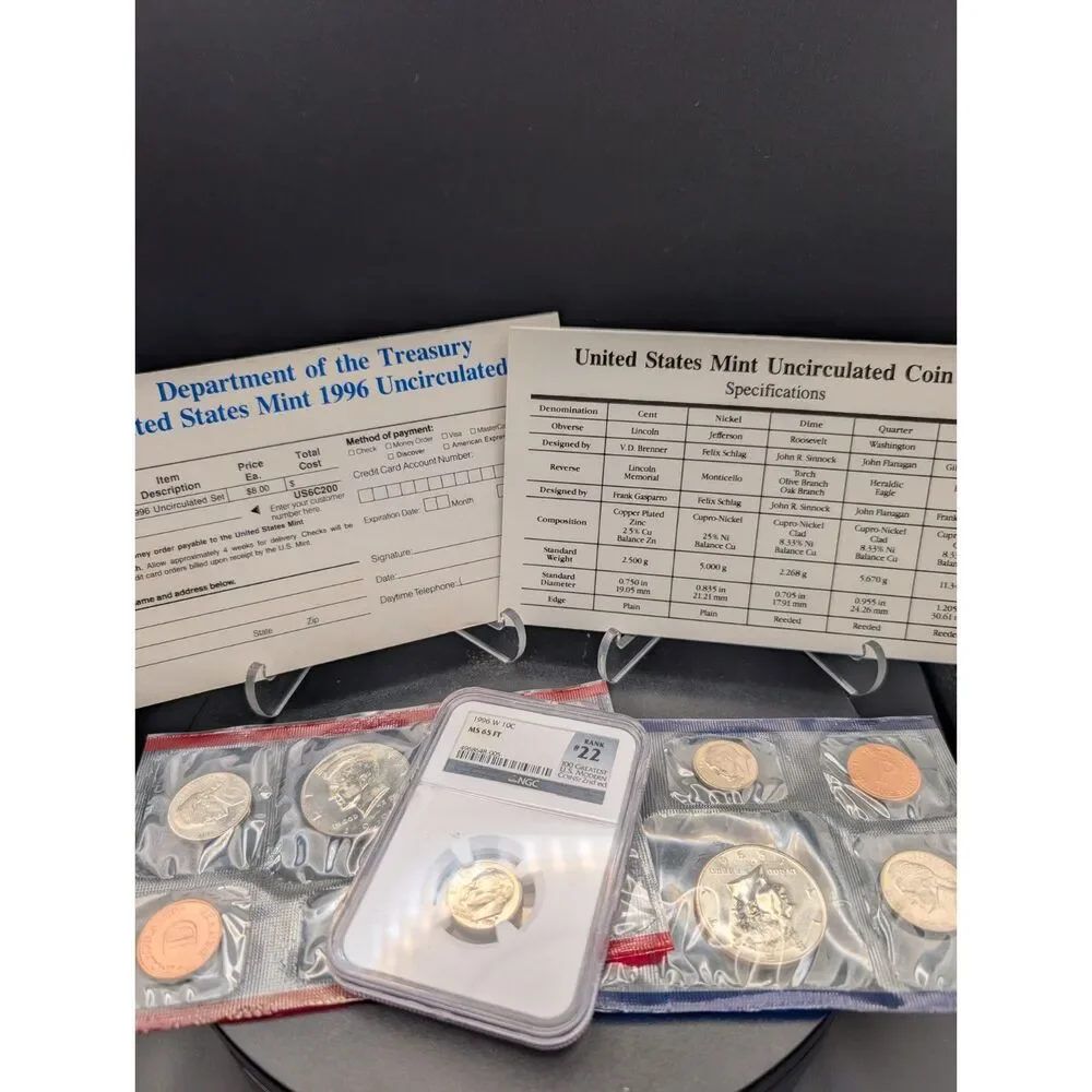 1996 U.S. Mint Set + NGC MS65 FT 1996‑W Dime w/ Envelope & COA – Key Date - Picture 2 of 7